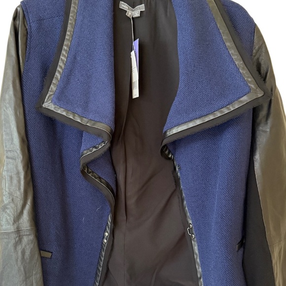 NWT Vince Leather Jacket in Black With Blue Tweed - Picture 2 of 7